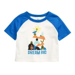OPEN EDIT Boxy RAGLAN Graphic TEE Ivory DREAM BIG Organic COTTON Baby 18 M New